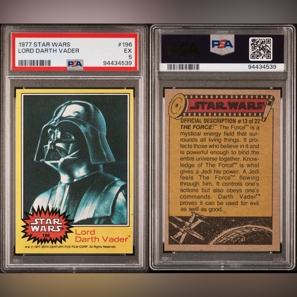 1977 Star Wars #196 Lord Darth Vader PSA 5 FRESHLY GRADED - Picture 3 of 3